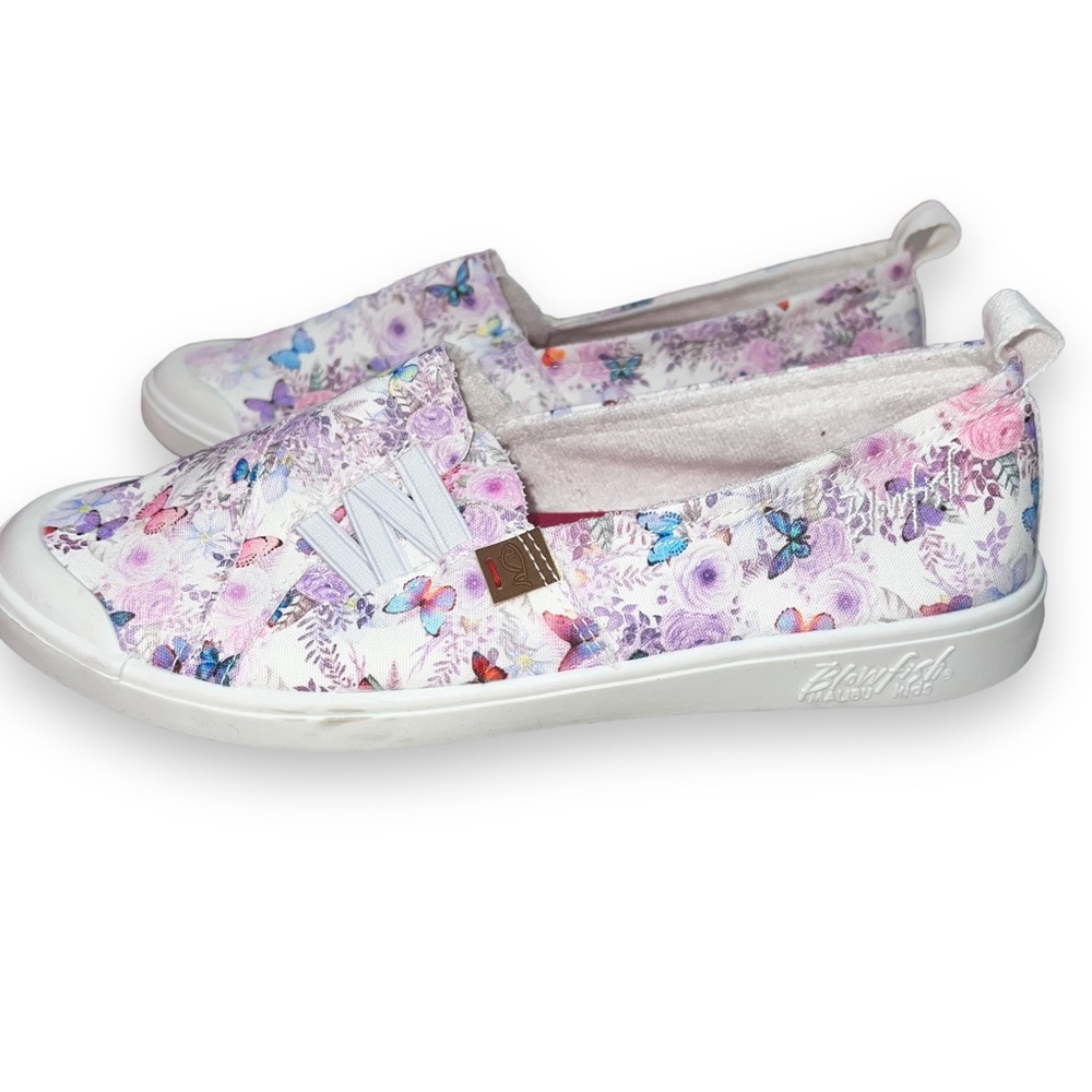 NEW Blowfish Malibu White Floral Print Slip On Sneakers Kid’s Junior Girl Size 5